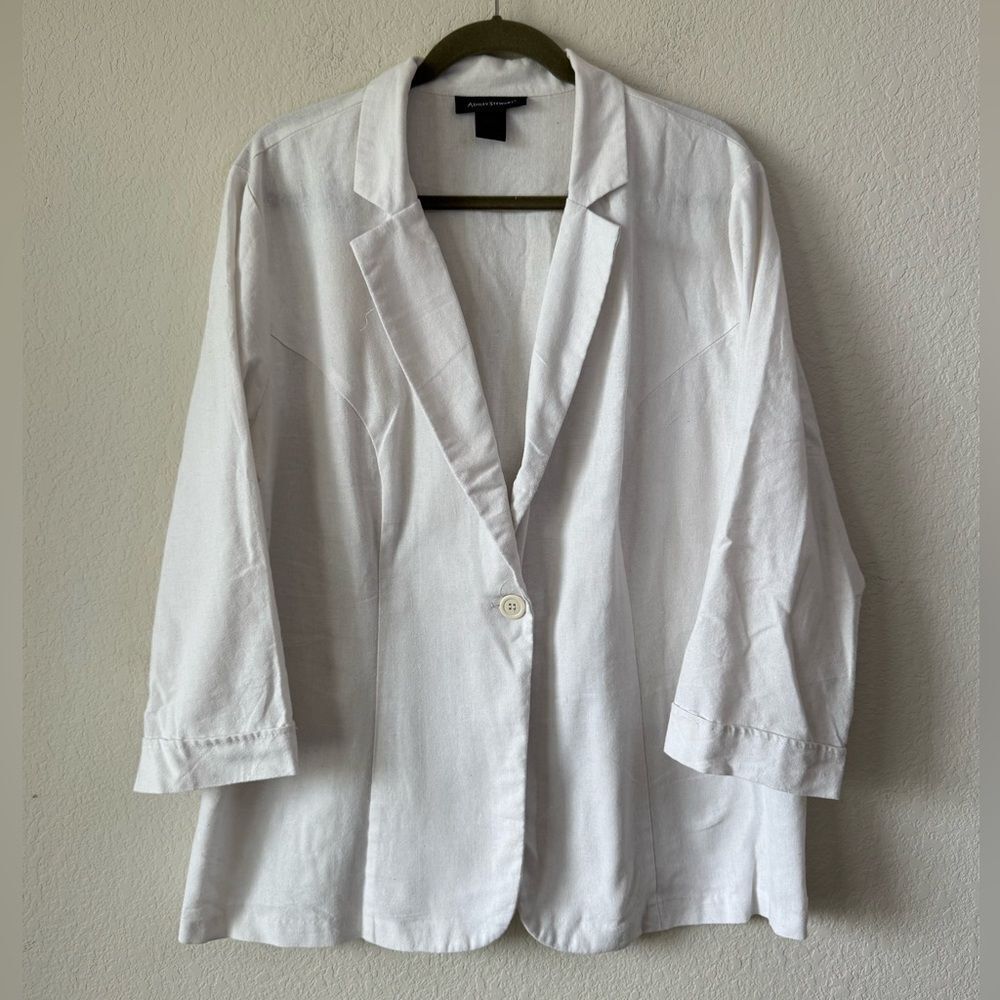 Ashley Stewart White Linen Blend Blazer Women’s Size 18 3/4 Sleeve Made‎ in USA